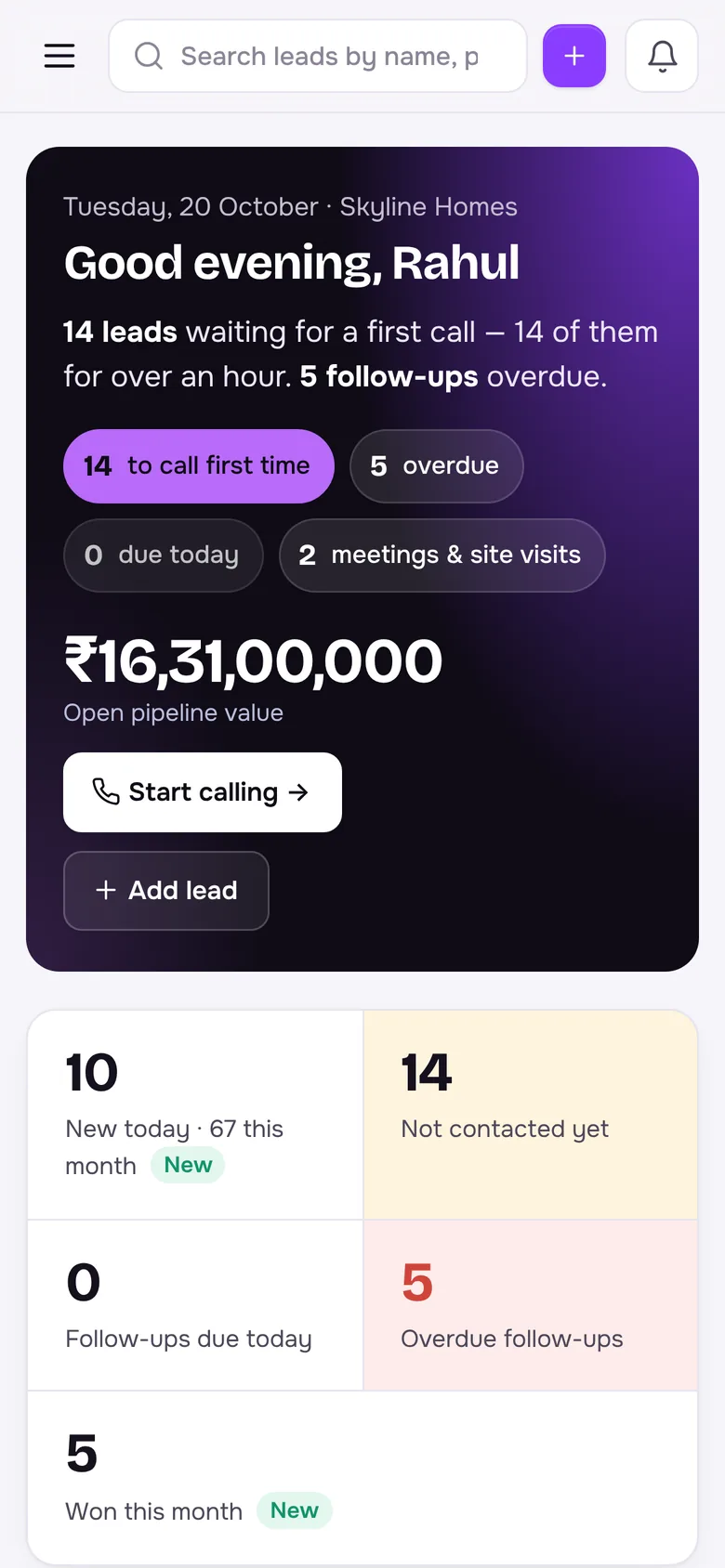 Owner dashboard on a phone